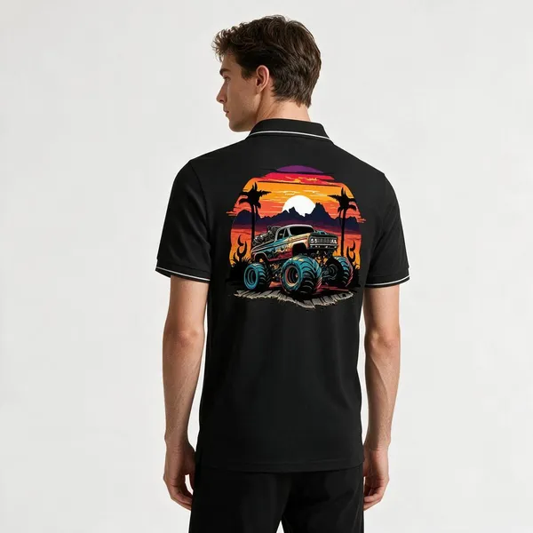 Black_Cotton-Polyester_Monster_Truck_Graphic_Polo_T-Shirt_For_Unisex