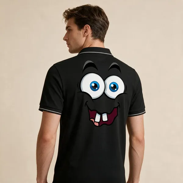 Black_Cotton-Polyester_Cartoon_Face_Graphic_Polo_T-Shirt_For_Unisex