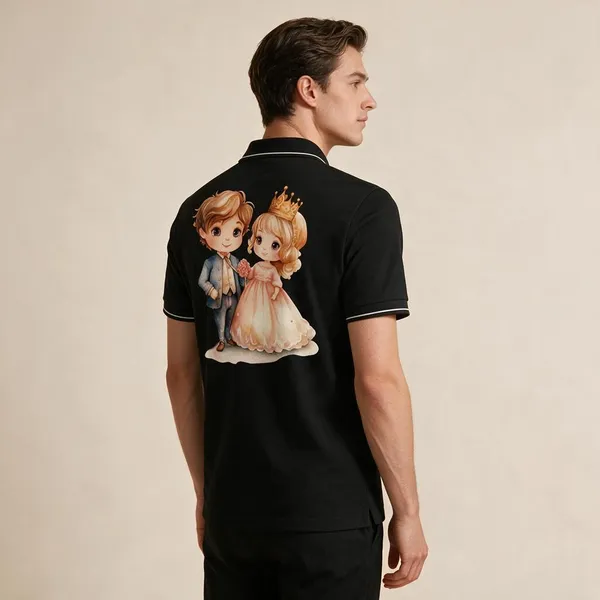 Black_Cotton-Polyester_Illustrated_Graphic_Polo_T-Shirt_For_Unisex