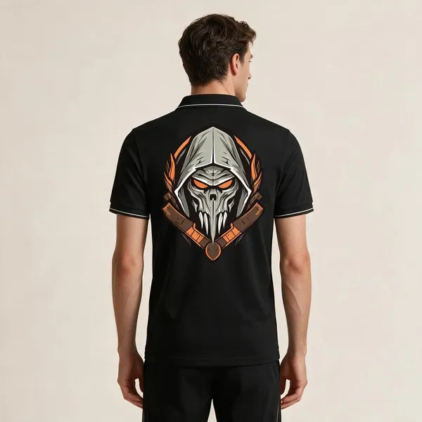 Black_Cotton_Blend_Skull_Graphic_Polo_T-Shirt_For_Unisex