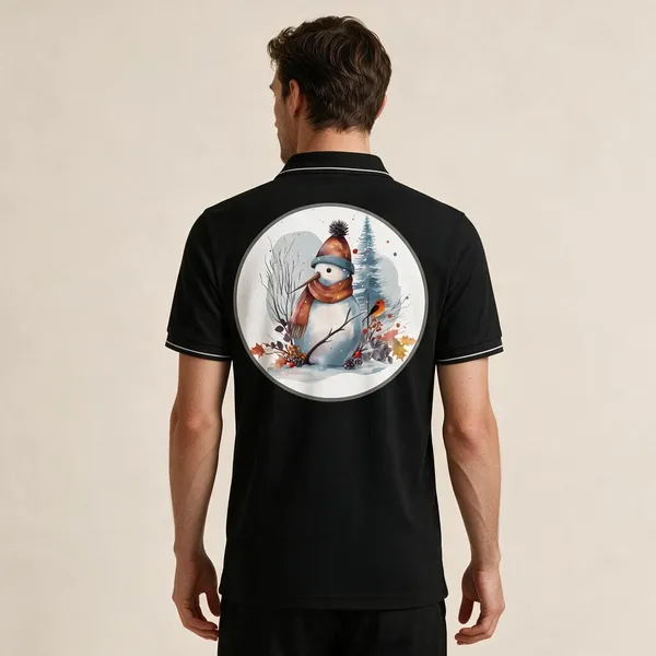 Black_Cotton_Blend_Snowman_Print_Polo_T-Shirt_For_Unisex