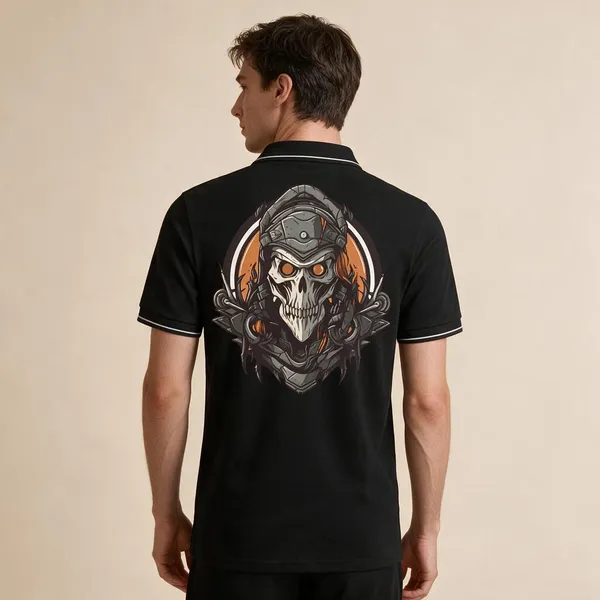 Black_Cotton_Blend_Skull_Warrior_Graphic_Polo_T-Shirt_For_Unisex