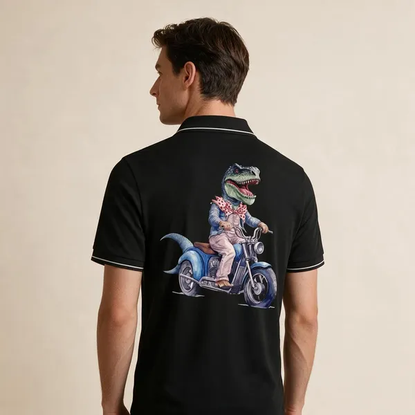 Black_Cotton_Blend_Dinosaur_Graphic_Polo_T-Shirt_For_Unisex