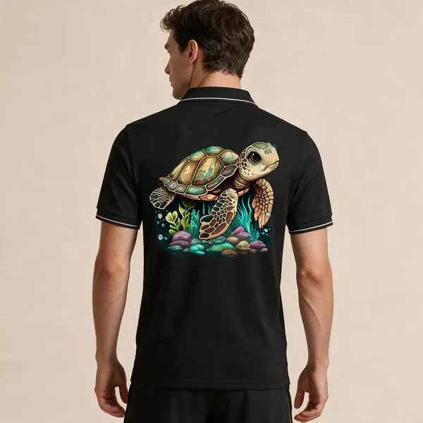 Black_Cotton_Blend_Sea_Turtle_Print_Regular_Fit_Polo_T-Shirt_For_Unisex