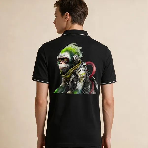 Black_Cotton_Blend_Astronaut_Monkey_Graphic_Polo_T-Shirt_For_Unisex