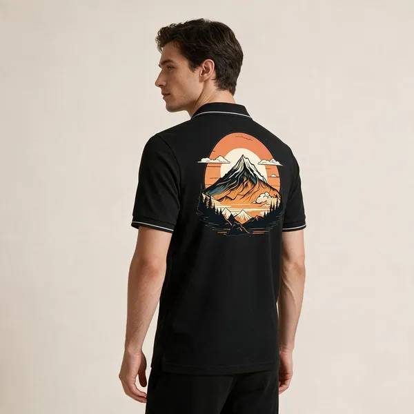 Black_Cotton_Blend_Mountain_Landscape_Graphic_Polo_T-Shirt_For_Unisex
