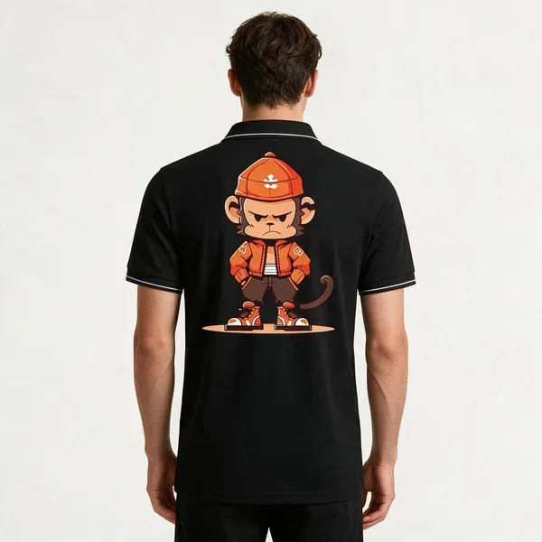 Black_Cotton_Blend_Cartoon_Print_Polo_T-Shirt_For_Unisex