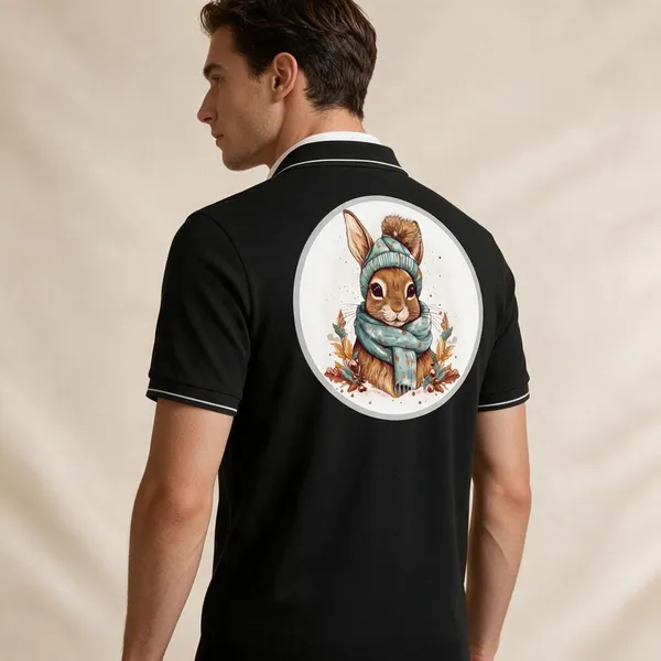 Black_Cotton_Blend_Rabbit_Print_Polo_T-Shirt_For_Unisex