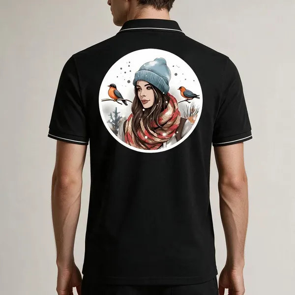 Black_Cotton_Blend_Winter_Graphic_Print_Polo_T-Shirt_For_Unisex