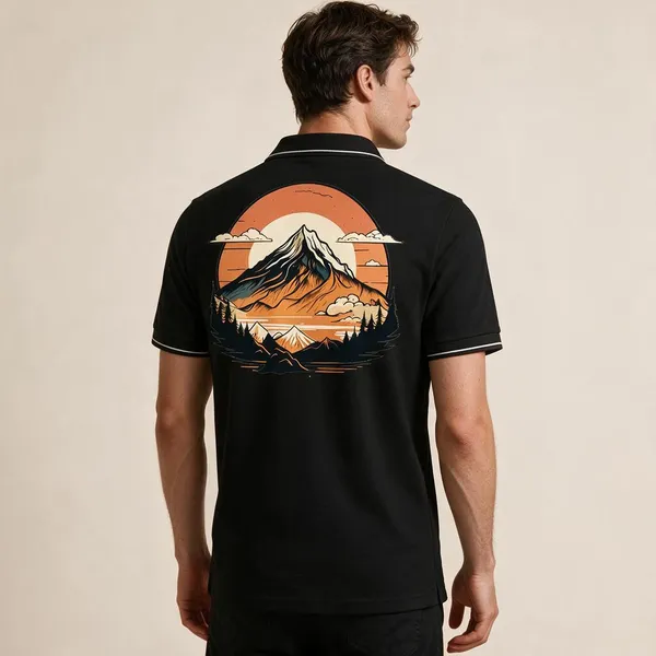 Black_Cotton_Blend_Mountain_Sunset_Graphic_Polo_T-Shirt_For_Unisex