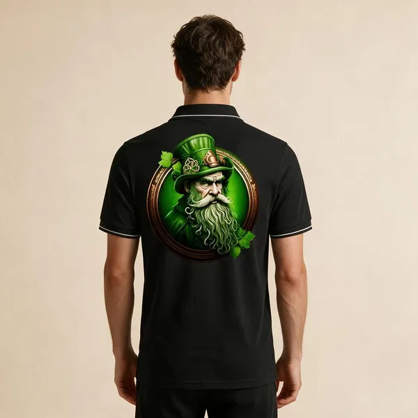 Black_Cotton_Blend_Leprechaun_Graphic_Polo_T-Shirt_For_Unisex
