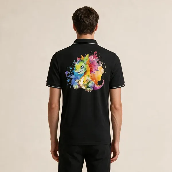 Black_Cotton_Blend_Dragon_Artwork_Polo_T-Shirt_For_Unisex