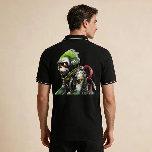 Black_Cotton_Blend_Monkey_Astronaut_Graphic_Polo_T-Shirt_For_Unisex