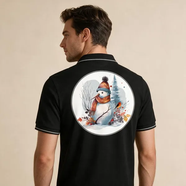 Black_Cotton_Blend_Snowman_Graphic_Polo_T-Shirt_For_Unisex