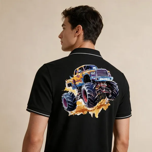 Black_Cotton_Blend_Monster_Truck_Print_Polo_T-Shirt_For_Unisex