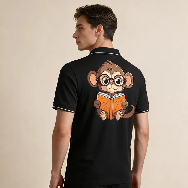 Black_Cotton_Blend_Monkey_Graphic_Polo_T-Shirt_For_Unisex