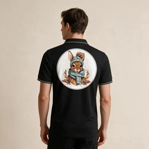 Black_Cotton_Blend_Rabbit_Illustration_Polo_T-Shirt_For_Unisex