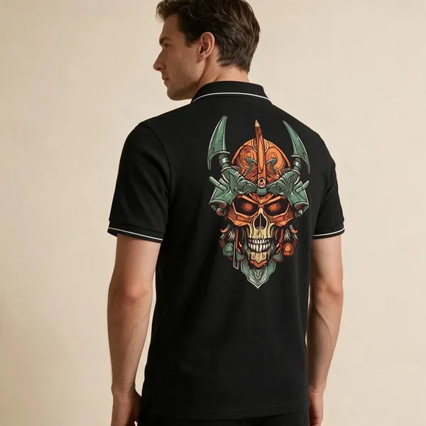 Black_Cotton_Blend_Regular_Fit_Samurai_Skull_Graphic_Polo_T-Shirt_For_Unisex