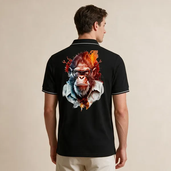 Black_Cotton_Blend_Regular_Fit_Gorilla_Graphic_Polo_T-Shirt_For_Unisex