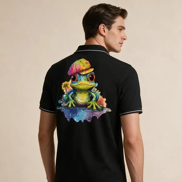 Black_Cotton_Blend_Regular_Fit_Frog_Mushroom_Graphic_Polo_T-Shirt_For_Unisex