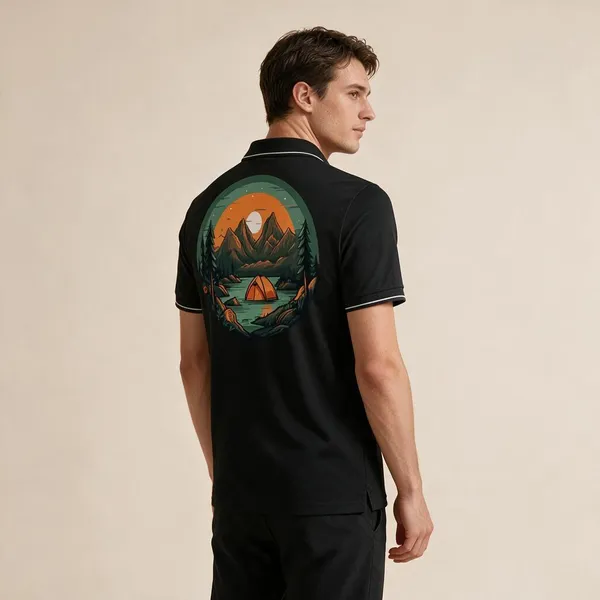 Black_Cotton_Blend_Regular_Fit_Camping_Scene_Graphic_Polo_T-Shirt_For_Unisex