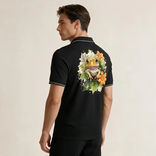 Black_Cotton_Blend_Regular_Fit_Frog_Floral_Graphic_Polo_T-Shirt_For_Unisex