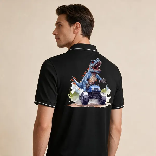 Black_Cotton_Blend_Regular_Fit_Dinosaur_Truck_Graphic_Polo_T-Shirt_For_Unisex