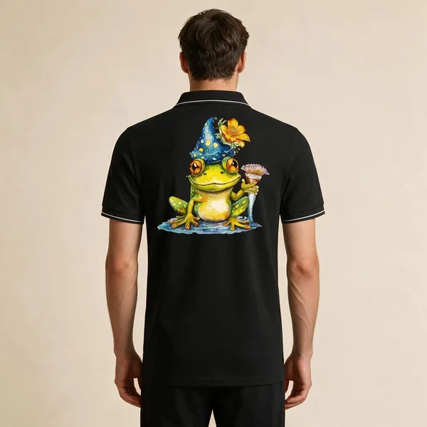 Black_Cotton_Blend_Casual_Frog_Graphic_Polo_T-Shirt_For_Unisex