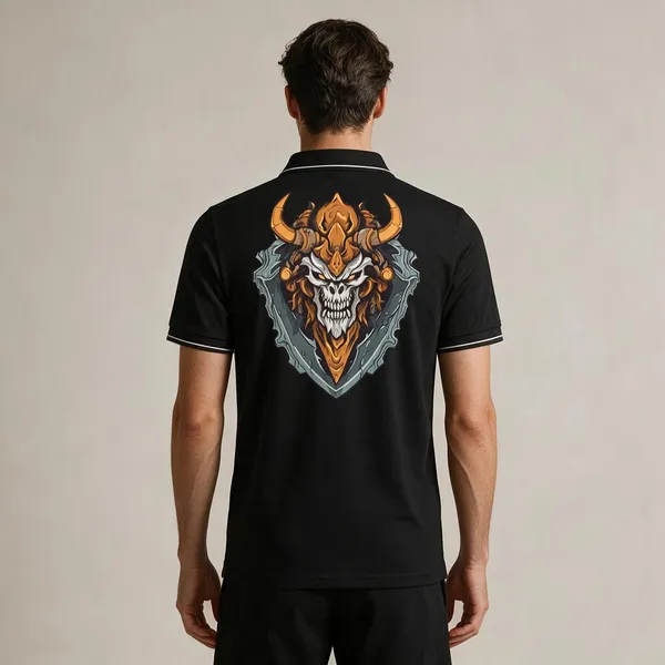 Black_Cotton_Blend_Casual_Skull_Graphic_Polo_T-Shirt_For_Unisex