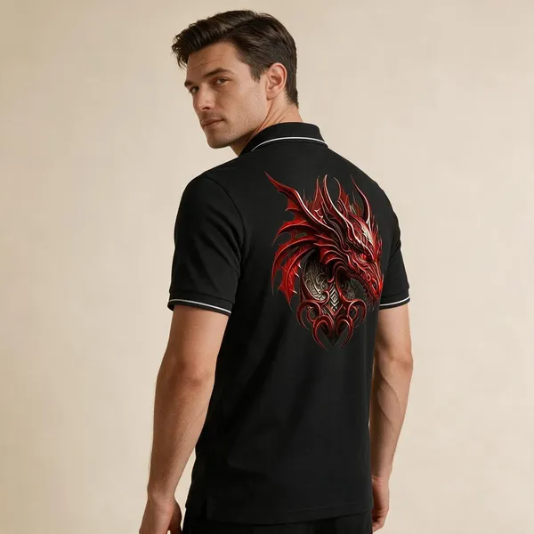 Black_Cotton_Blend_Casual_Dragon_Graphic_Polo_T-Shirt_For_Unisex