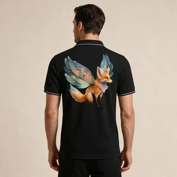 Black_Cotton_Blend_Casual_Winged_Fox_Graphic_Polo_T-Shirt_For_Unisex