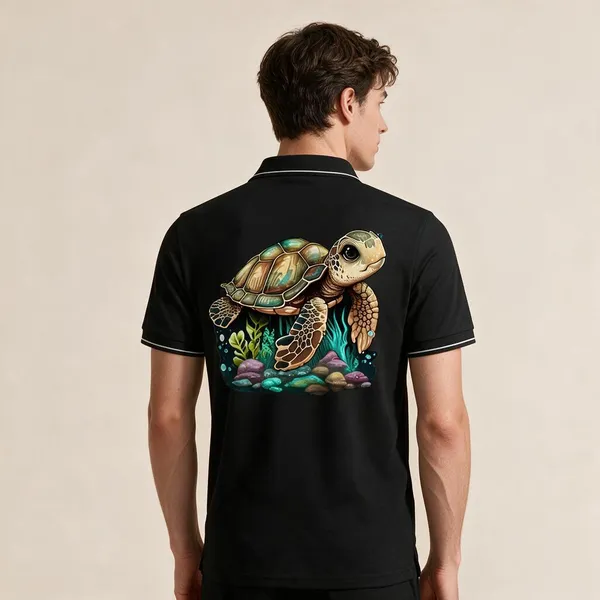 Black_Cotton_Blend_Sea_Turtle_Graphic_Polo_T-Shirt_For_Unisex
