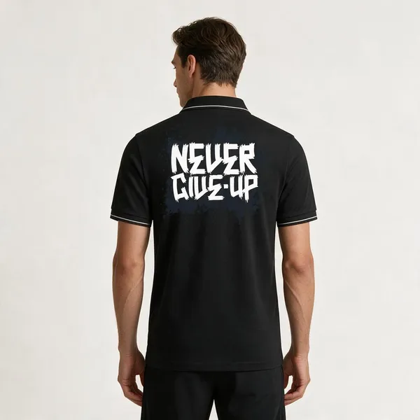 Black_Cotton_Blend_Never_Give_Up_Print_Polo_T-Shirt_For_Unisex