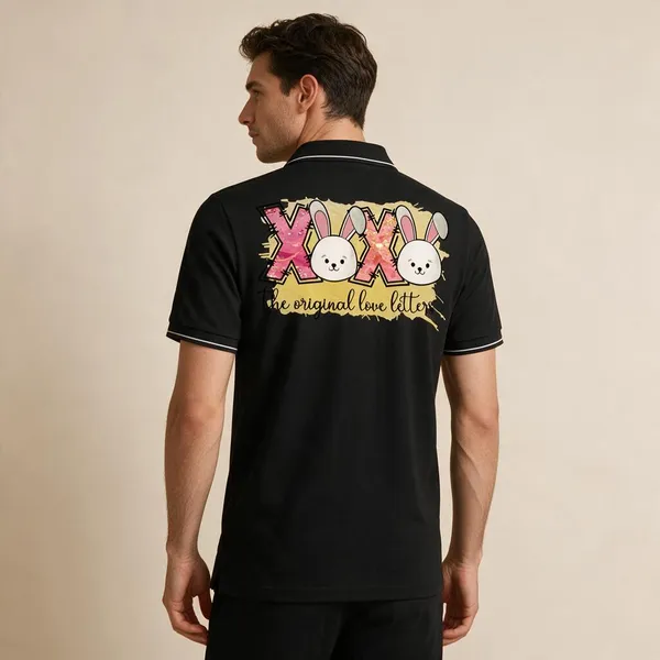 Black_Cotton_Blend_Bunny_Graphic_Polo_T-Shirt_For_Unisex