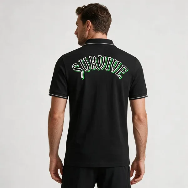 Black_Cotton_Blend_Survive_Graphic_Regular_Fit_Polo_T-Shirt_For_Unisex