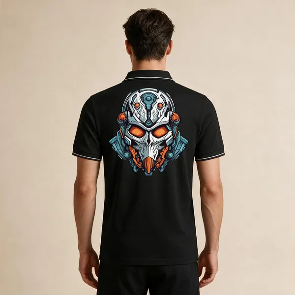 Black_Cotton_Blend_Robot_Graphic_Polo_T-Shirt_For_Unisex