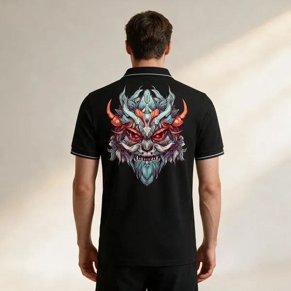Black_Cotton_Blend_Fantasy_Creature_Graphic_Polo_T-Shirt_For_Unisex