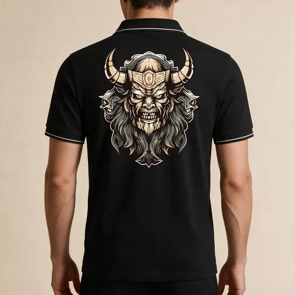 Black_Cotton_Blend_Viking_Graphic_Polo_T-Shirt_For_Unisex