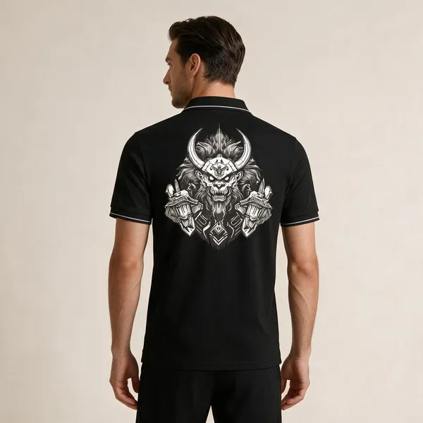 Black_Cotton_Blend_Warrior_Graphic_Polo_T-Shirt_For_Unisex