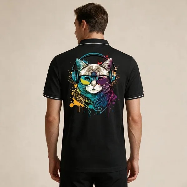 Black_Cotton_Blend_Regular_Fit_Cat_Graphic_Polo_T-Shirt_For_Unisex