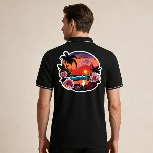 Black_Cotton_Blend_Regular_Fit_Floral_Sunset_Graphic_Polo_T-Shirt_For_Unisex