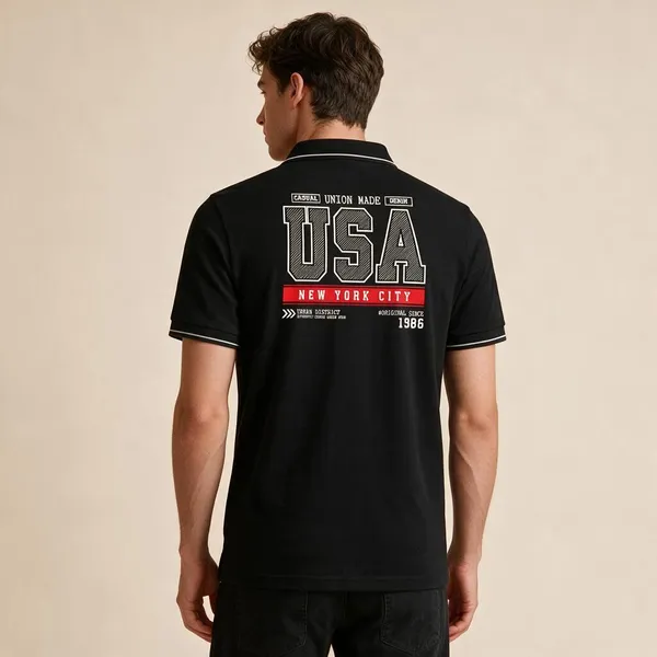 Black_Cotton_Blend_Graphic_Print_Polo_T-Shirt_For_Unisex