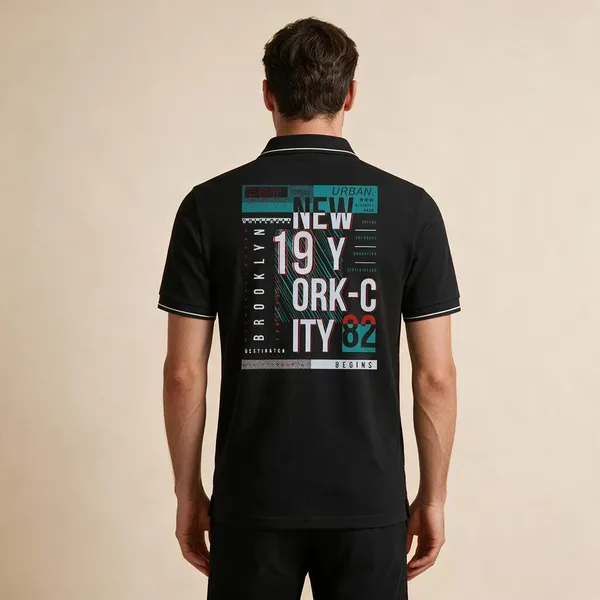 Black_Cotton_Blend_Urban_Graphic_Polo_T-Shirt_For_Unisex