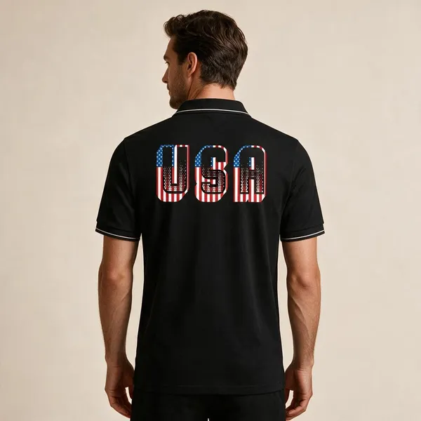 Black_Cotton_Blend_Casual_USA_Graphic_Polo_T-Shirt_For_Unisex