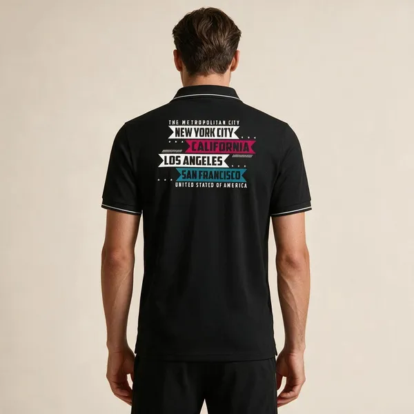 Black_Cotton_Blend_Casual_City_Graphic_Polo_T-Shirt_For_Unisex