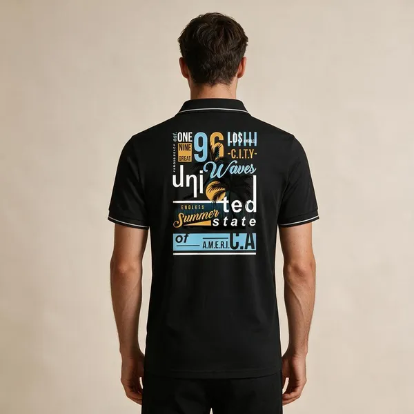 Black_Cotton_Blend_Casual_Palm_Graphic_Polo_T-Shirt_For_Unisex