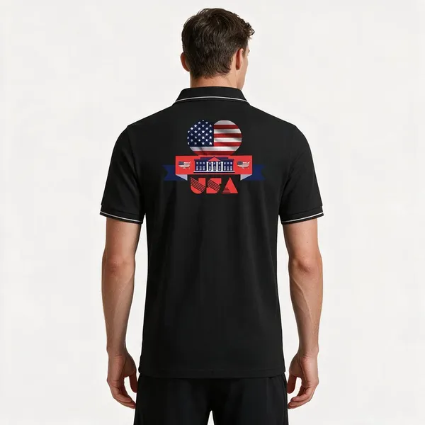 Black_Cotton_Blend_Casual_USA_Printed_Polo_T-Shirt_For_Unisex