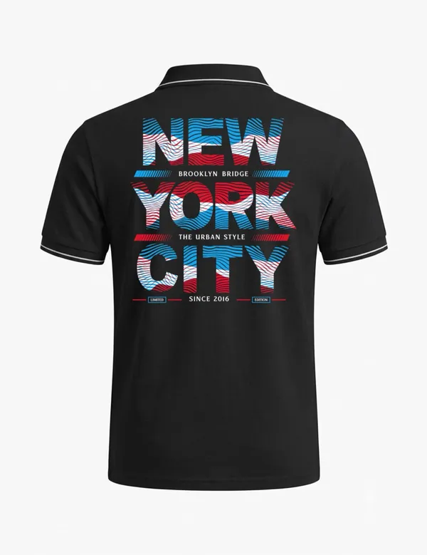 Black_Cotton_Blend_Nyc_Striped_Graphic_Polo_T-Shirt_For_Unisex