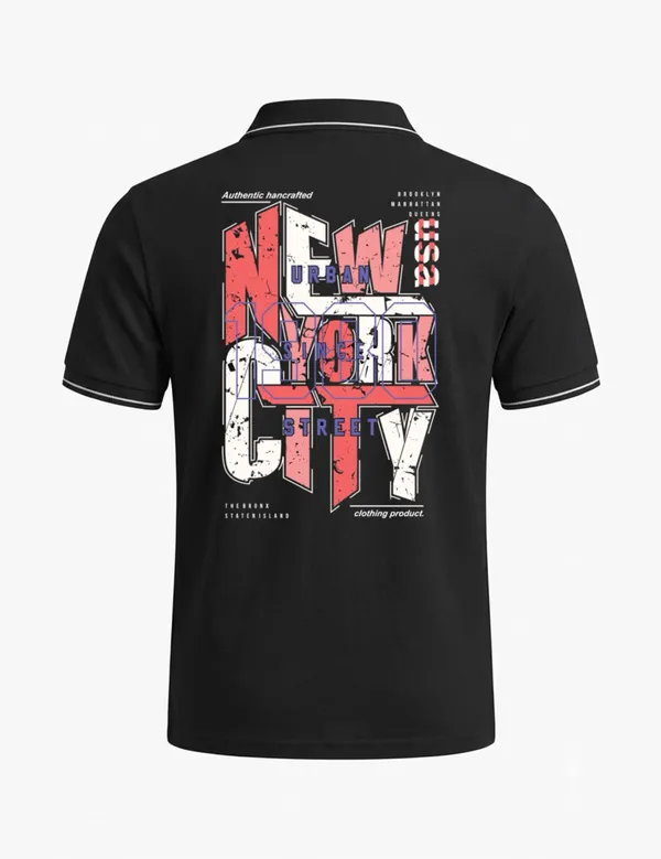 Black_Cotton_Blend_Urban_Graphic_Polo_T-Shirt_For_Unisex