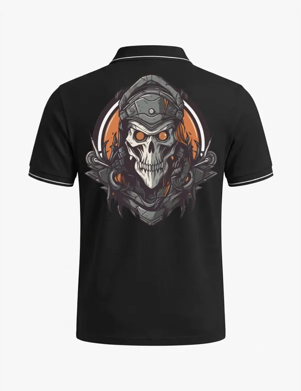 Black_Cotton_Blend_Skull_Warrior_Graphic_Polo_T-Shirt_For_Unisex